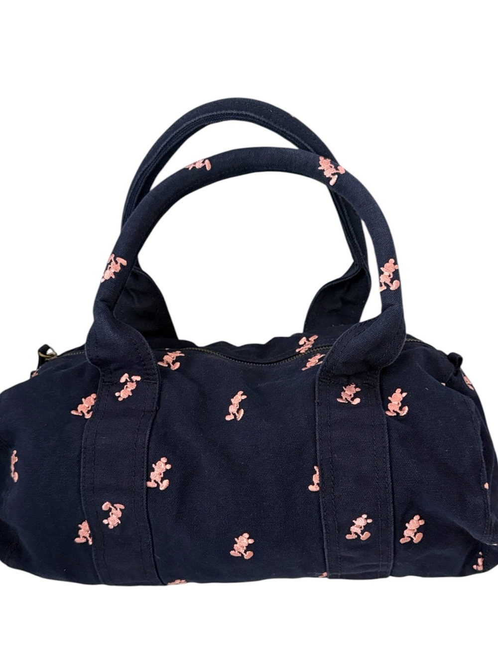 Disney Mickey Mouse Navy Blue Canvas Tote/Duffle w/ Pink Embroidered Mickey